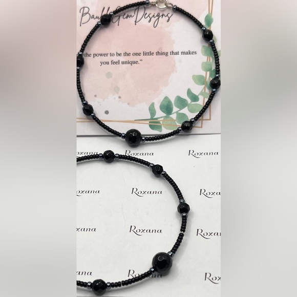 Black Onix and Premium Japanese seed Beads hoop earrings-Silver plated Findings. - Picture 3 of 3